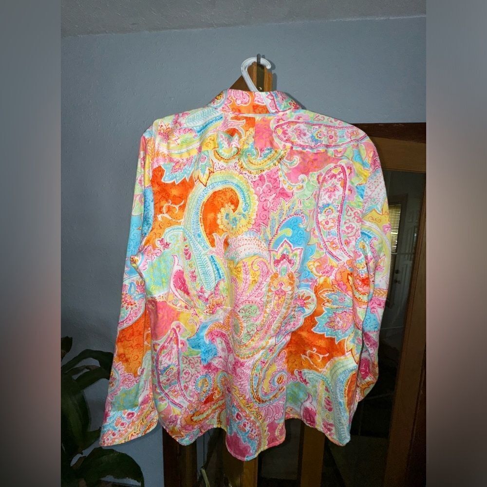 Chaps Paisley Print Multicolored Button Down Top Shirt Women's sz XL - Picture 12 of 12